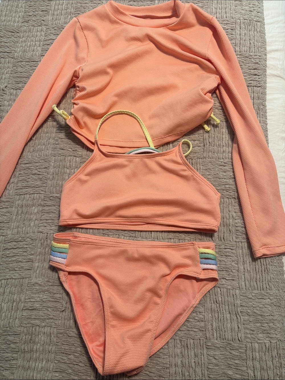 Jessica Simpson Coral Kids Three-Piece Swim Set with Rainbow Trim
